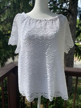 🌸Talbots Crochet Lace Blouse Cottage Boho Coquette Bridal Wedding Bride 2X